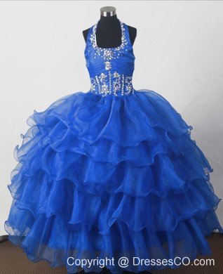 Perfect Beading Ball Gown Halter Top Long Little Girl Pagant Dress