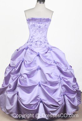 Elegant Embroidery With Beading Ball Gown Strapless Long Little Girl Pageant Dress