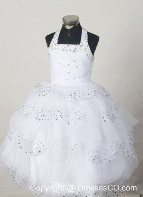 Wholesale Ball Gown Little Girl Pageant Dress Halter Simple Long Beading