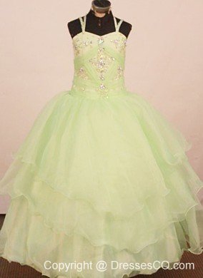 Low price Little Girl Pageant Dress Ball Gown Yellow Green Straps With Yellow Green