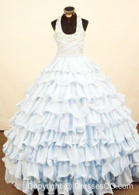 Brand New Layers Halter Little Girl Pageant Dress Ruffled Long Ball Gown
