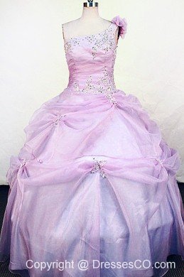 Hand Made Flowers One Shoulder Lilac Appliques Little Girl Pageant Dresses