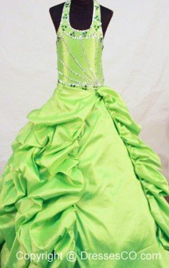 Yellow Green Taffeta Beading Little Girl Pageant DressWith Halter Top