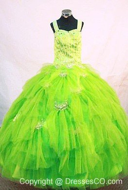 Tulle Elegant Straps Green Organza Beading Little Girl Pageant Dresses