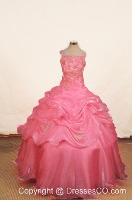 Ball Gown Organza Appliques With Beading Pink Little Girl Pageant Dresses