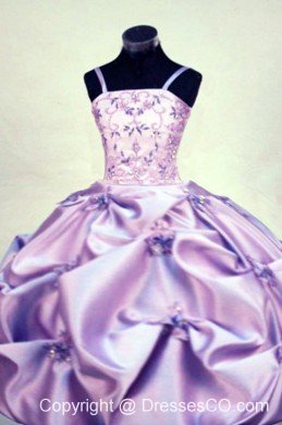 Gorgeous Straps Long Beading Ball Gown Lilac Little Girl Pageant Dresses