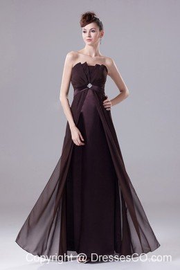 Brown Prom Dress With Beading Strapless Long And Chiffon