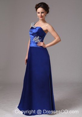 Custom Made Royal Blue Beaded One Shoulder Ruched Evening / Prom Dress For
