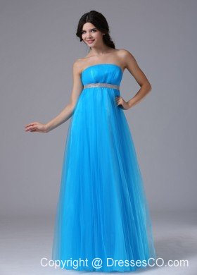 Custom Made Aqua Blue and Belt Prom DressFor 2013