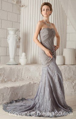 Grey Trumpet / Mermaid Court Train Chiffon Ruched Prom Dress
