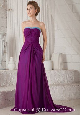 Dark Purple Empire Strapless Brush Chiffon Ruched Prom / Evening Dress