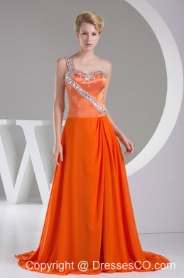 Beaded Decorate Shoulder Exclusive Long Empire Prom Dress