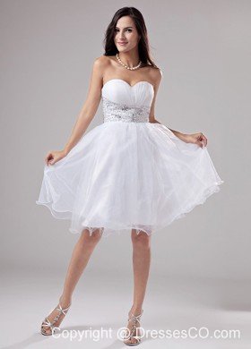 Beaded Decorate Waist Knee-length Organza A-line Prom Dress
