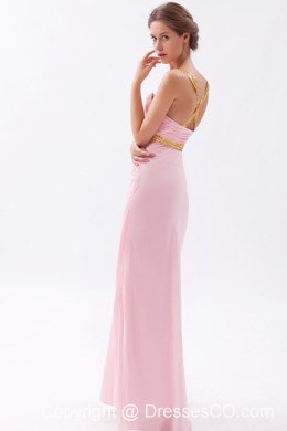 Baby Pink Column / Sheath Straps Prom Dress Chiffon Sequins Long