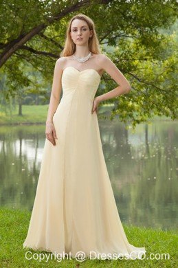 Light Yellow Empire Brush Train Chiffon Ruching Prom Dress