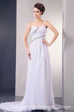 Elegant Wedding Dress With Appliques and Ruching Court Train Chiffon For Custom Made