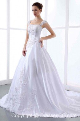 Custom Made Embroidery Wedding Dress With Straps Cathedral Train A-line
