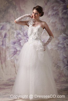 Elegant A-line One Shoulder Long Organza Beading Wedding Dress