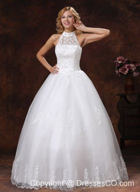 Luxurious Halter Appliques With Beading For Ball Gown Wedding Dress