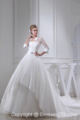 Beading Ball Gown Strapless Cathedral Train Wedding Dress