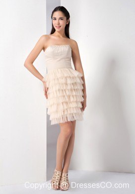 Beauty Champagne Ruffled Layers Strapless Cocktail Dress Mini-length