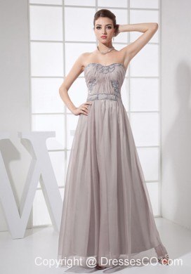 Beading Decorate Bodice Neckline Ankle-length Grey Chiffon Prom Dress