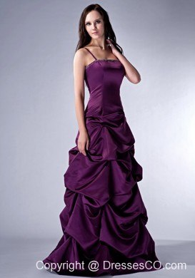 Custom Made Dark Purple Column Spaghetti Straps Prom Dress Satin Beading Long