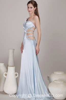 Light Blue Column/sheath One Shoulder Long Taffeta Beading Prom Dress