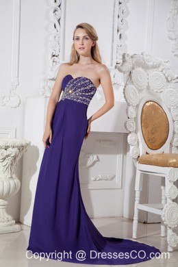 Purple Color Prom Dress with Elegant Beading