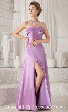 Lavender Column Long Satin Ruched Bridesmaid Dress