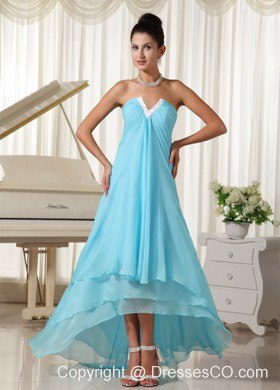 Lovely Natural Waist Chiffon and Baby Blue High-low For Homecoming Dress