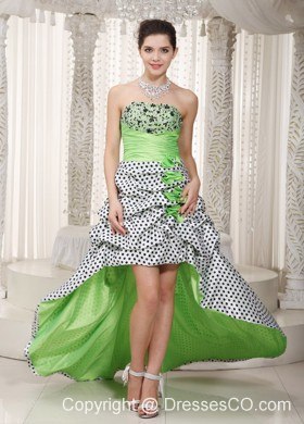 Spring Green A-line Strapless High-low Taffeta Beading Prom Dress