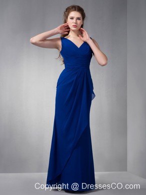 Customize Royal Blue V-neck Chiffon Prom Dress Long