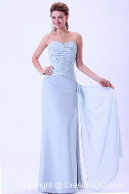 Light Blue Ruched Prom Dress Chiffon For Custom Made