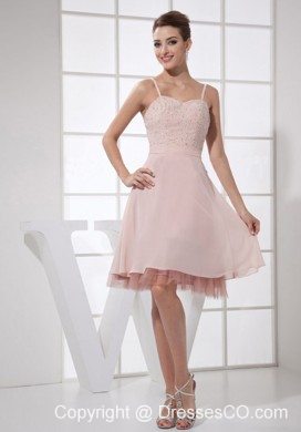 Light Pink Beading Decorate Bodice Straps Knee-length Prom Dress