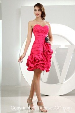 Ruffles Column Taffeta Mini-length Prom Dress Hot Pink
