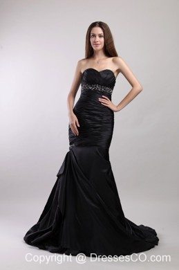 Black Mermaid Court Train Taffeta Beading Prom / Evening Dress