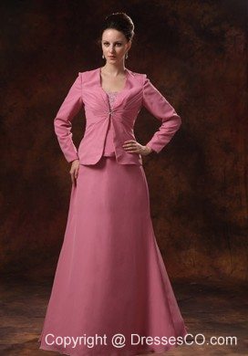 Pink Appliques Decorate Bust Chiffon Mother Of The Bride Dress With Coat For Custom Made