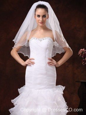 Tulle Ribbon Edge Bridal Veil For Wedding