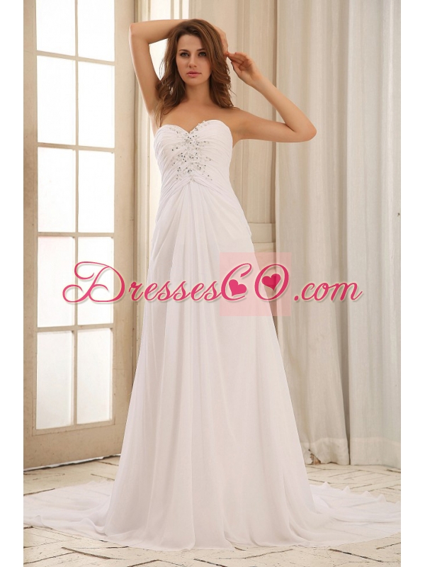 Pretty Sweetehart Beaded Decorate and Ruches Wedding Dress For Outdoor
