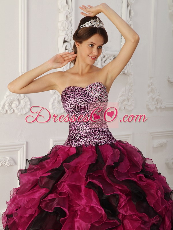 Multi-color Ball Gown Long Leopard And Organza Ruffles Quinceanera Dress