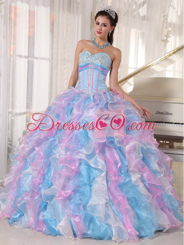 Multi-color Ball Gown Long Organza Appliques Quinceanera Dress