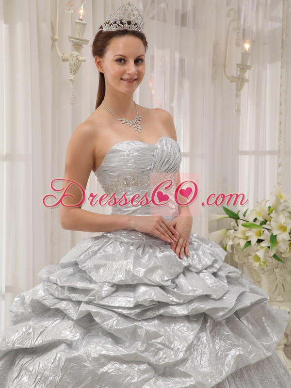 Silver Ball Gown Long Appliques Quinceanera Dress