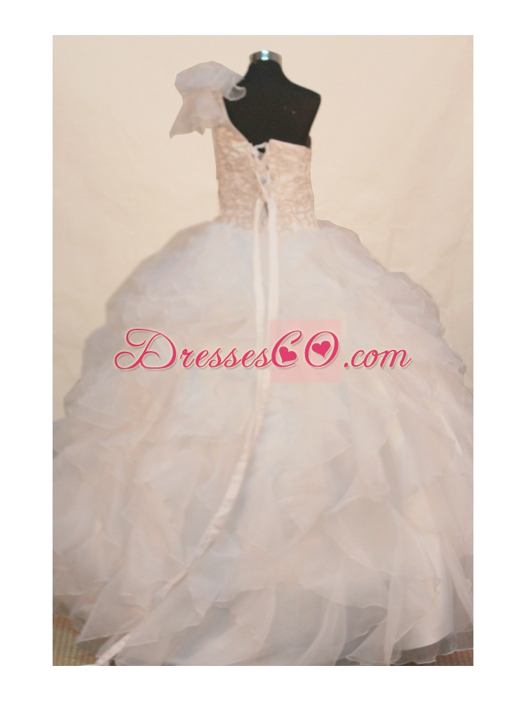 Beaded Decorate Exquisite One Shoulder Neckline White Flower Girl Pageant Dresses