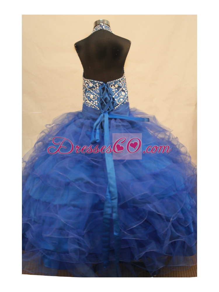 Halter Top Blue and Beading Bowknot For Little Girl Pageant Dresses