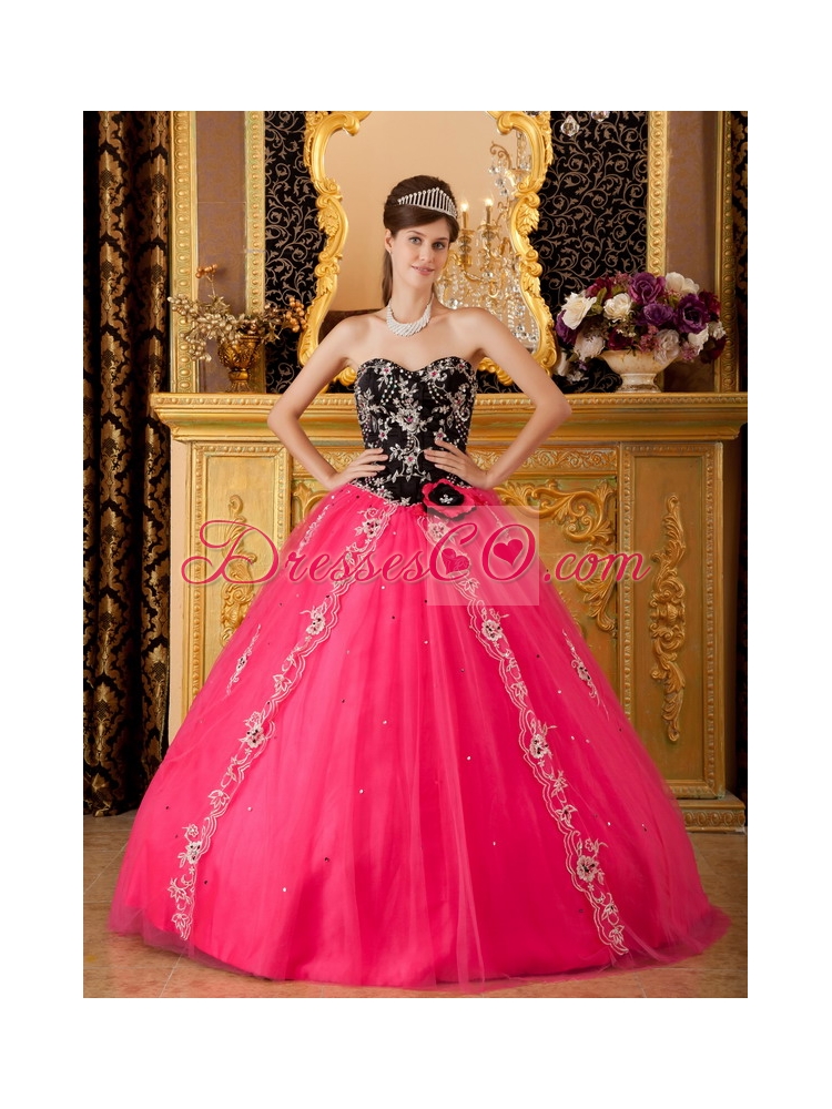 Hot Pink A-line / Princess Long Tulle Beading Quinceanera Dress