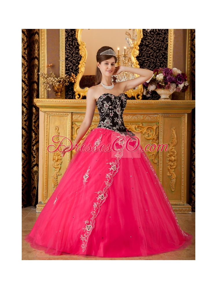 Hot Pink A-line / Princess Long Tulle Beading Quinceanera Dress