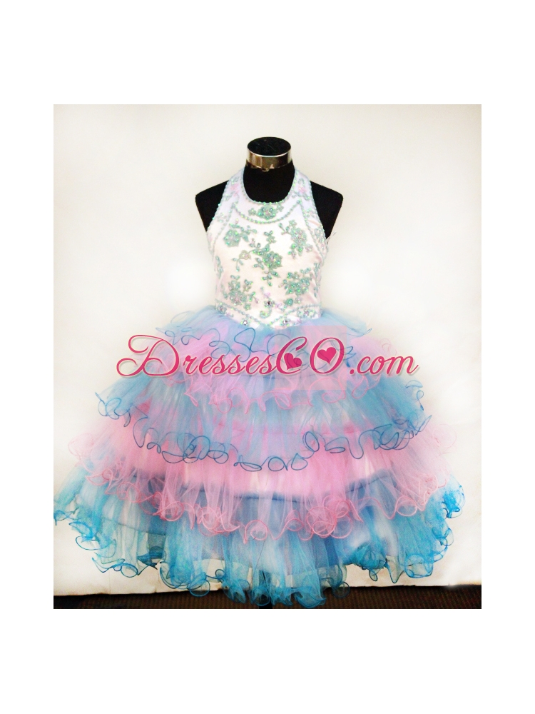 Lovely Colorful Little Girl Pageant DressWith Appliques and Ruffled Layers