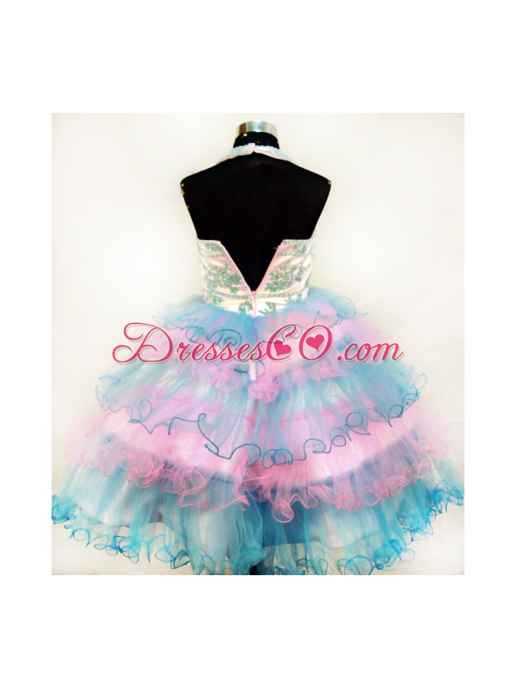 Lovely Colorful Little Girl Pageant DressWith Appliques and Ruffled Layers