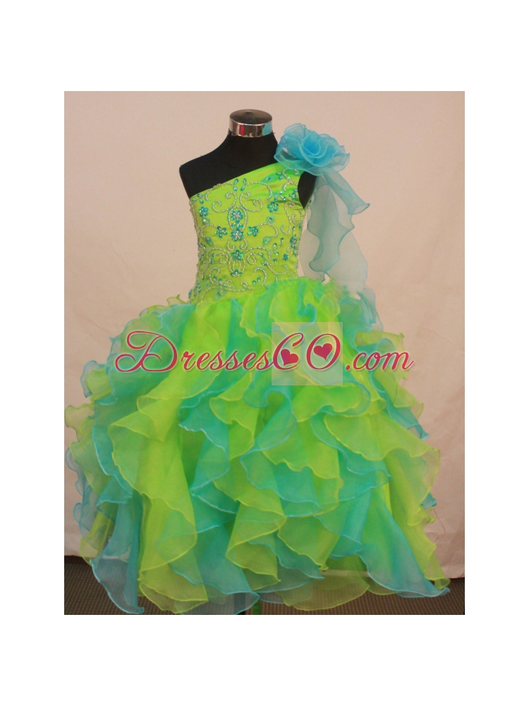 Multi-color Flower Girl Pageant Dress For Formal Party With Ruffles and Flowers Decorate